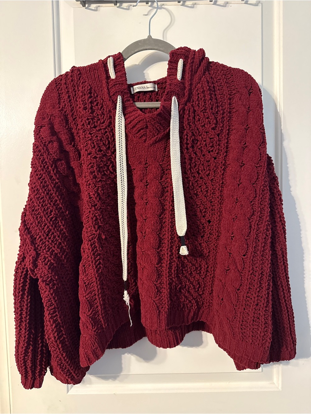 Zenana outfitter Cozy Cable-Knit Hooded Sweater - Burgundy